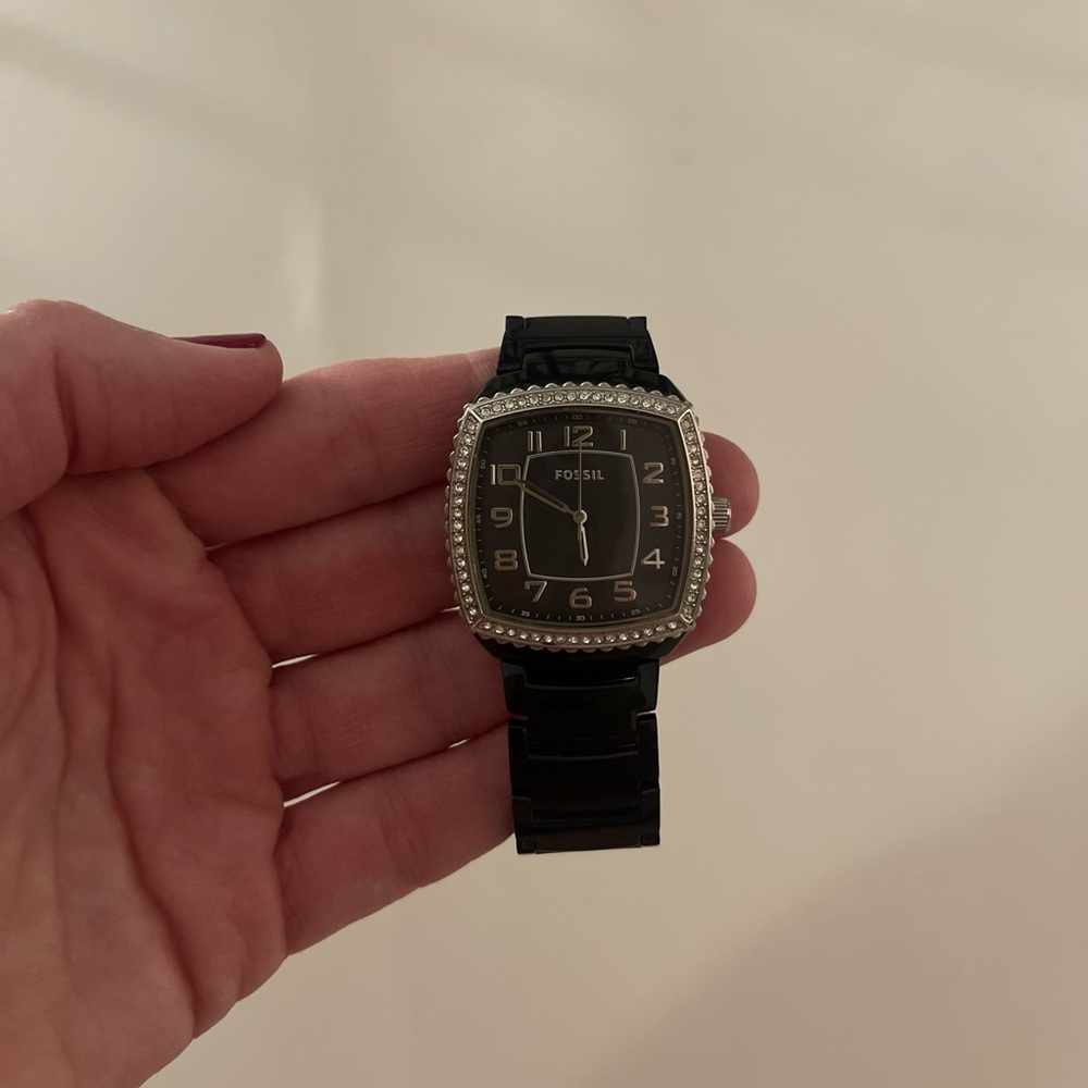 Fossil ES-2366 Ladies Jeweled Analog Black Watch-Needs New Battery